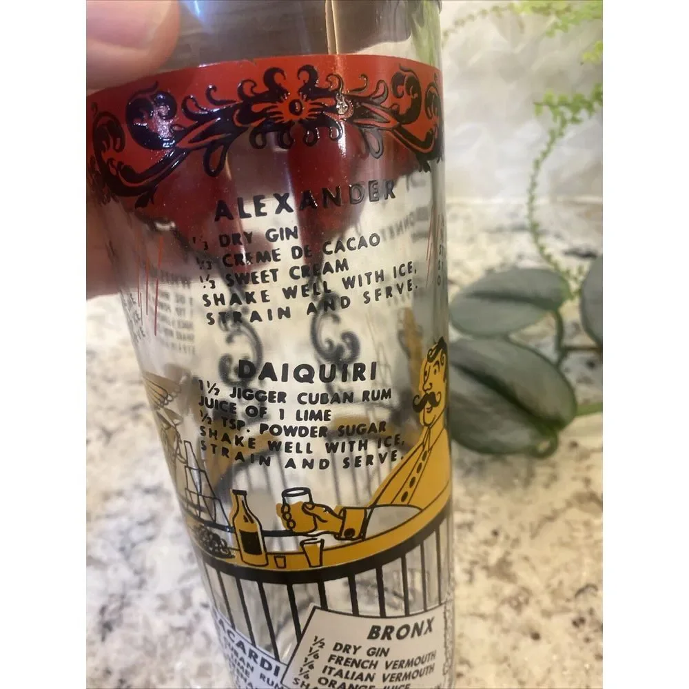 Vintage MCM Bartender Bar‎ Cocktail Shaker with Recipes Clear Glass speakeasy